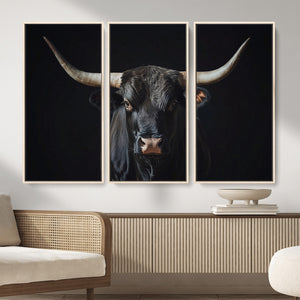 Majestic Longhorn Bull Wall Art Canvas Print – Dark