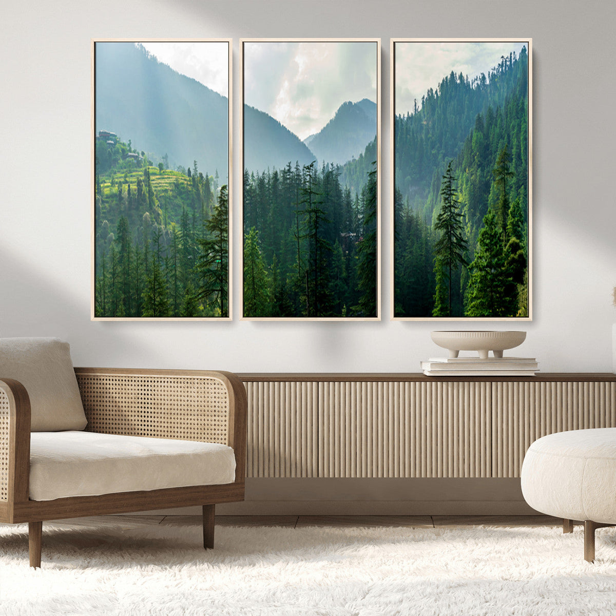 Misty Forest Mountain Wall Art Canvas Print – Framed Serene