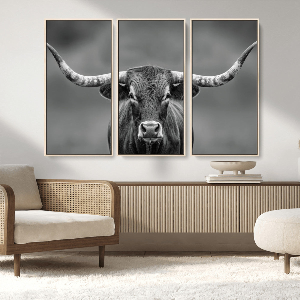 Texas Longhorn Wall Art Canvas Print – Framed Western Bull