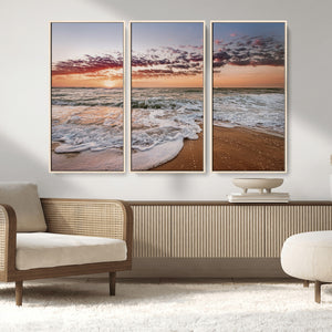 Ocean Sunset Wall Art Canvas Print – Framed Sandy Shore