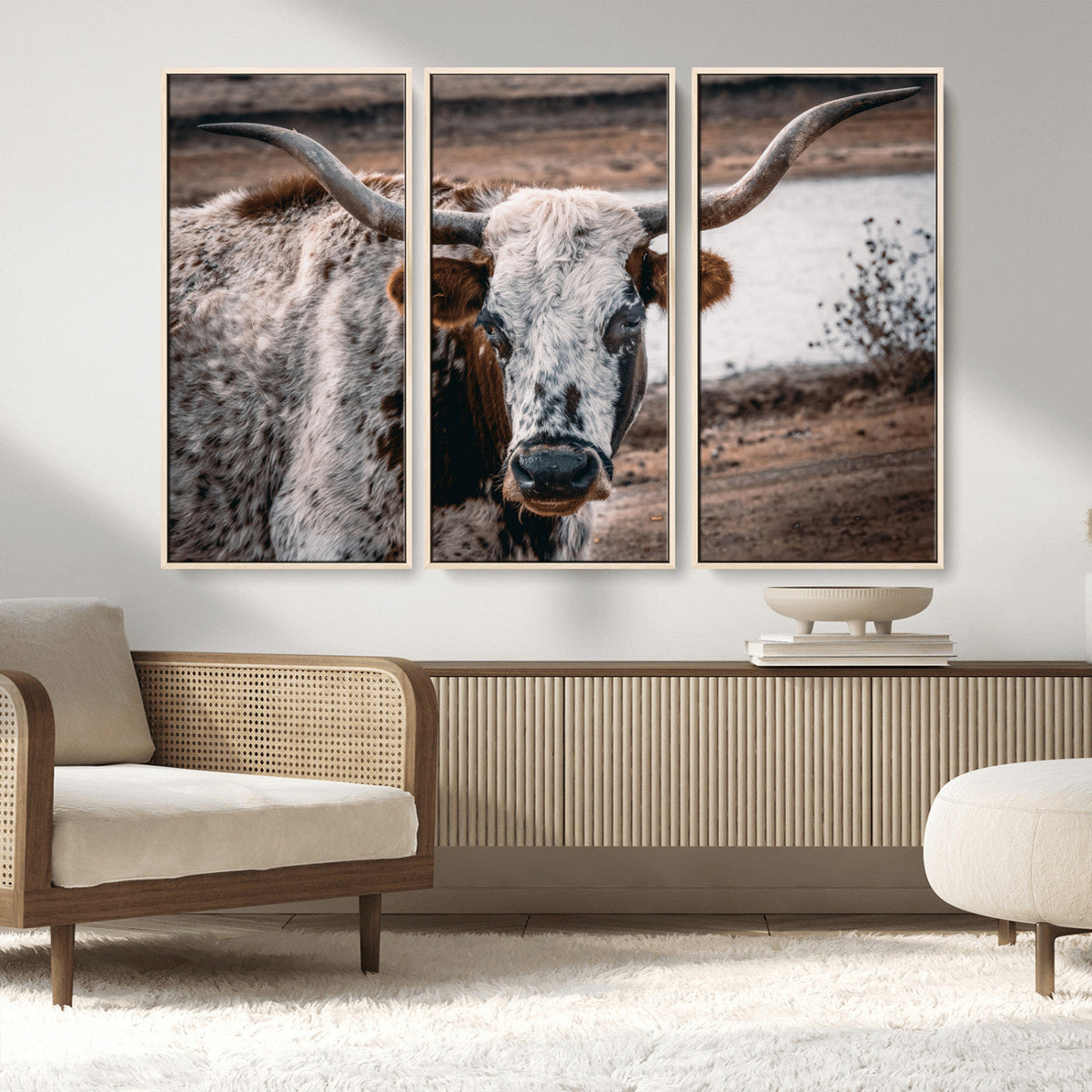 Texas Longhorn Wall Art Canvas Print – Framed Spotted Bull