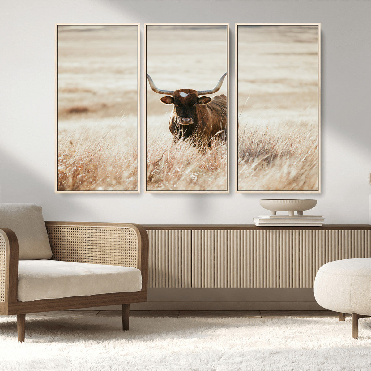 Texas Longhorn Wall Art Canvas Print – Framed Brown Horned