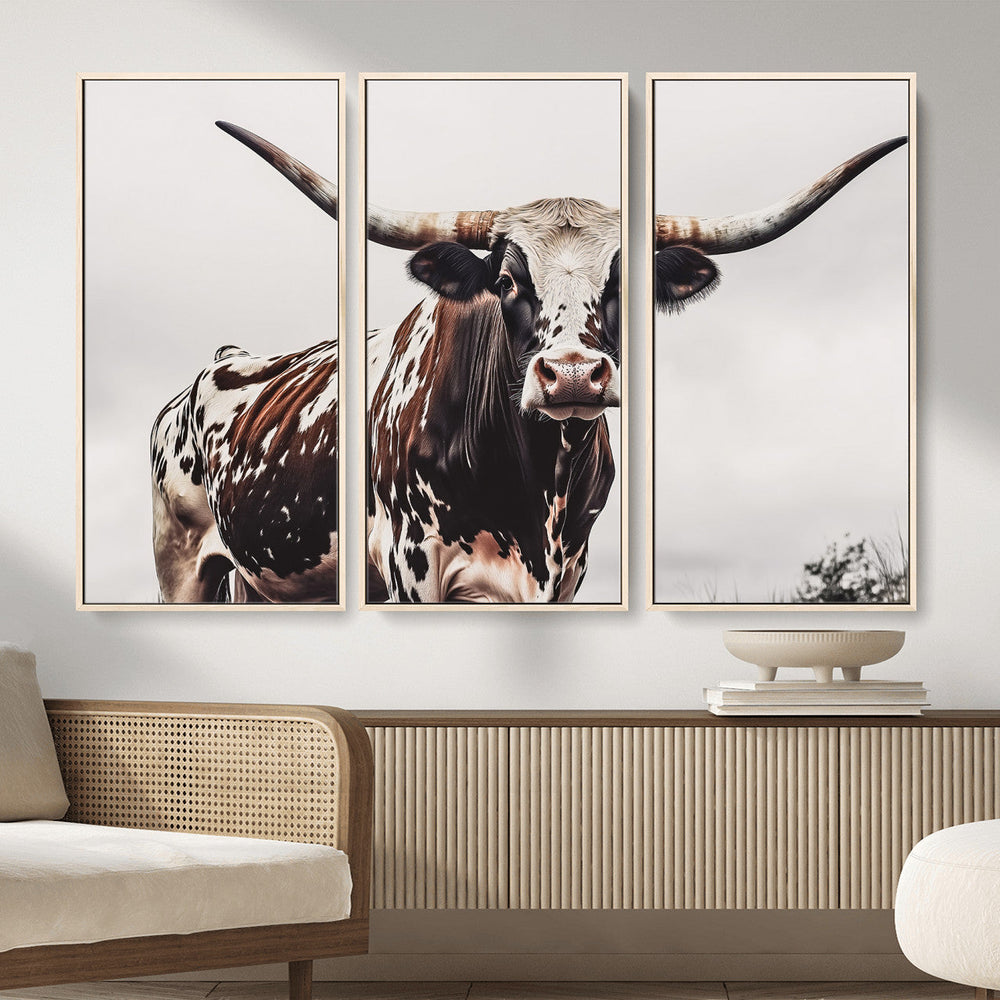 Texas Longhorn Wall Art Canvas Print – Framed Spotted Bull