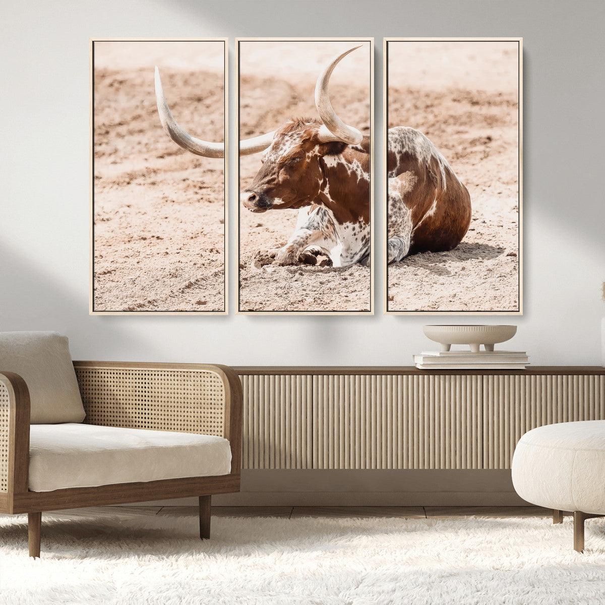 Texas Longhorn Wall Art – Framed Resting Bull Canvas