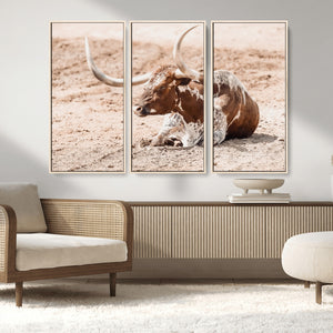 Texas Longhorn Wall Art – Framed Resting Bull Canvas