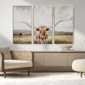 Texas Longhorn Wall Art Canvas Print – Framed Western Cow