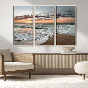 Ocean Sunset Wall Art Canvas Print – Framed Beach Waves