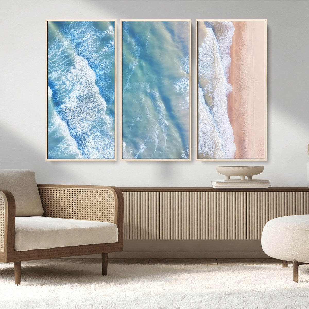 Aerial Ocean View Wall Art Canvas Print – Framed Soft Blue