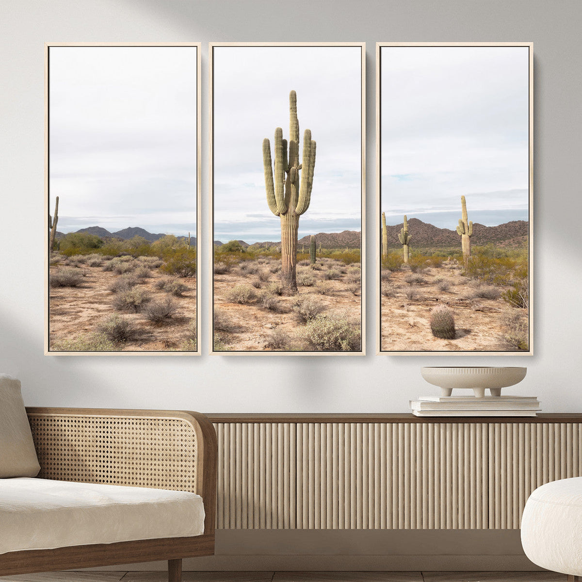 Saguaro Cactus Wall Art – Framed Desert Canvas Artwork,