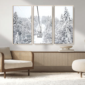 Snowy Ski Lift Wall Art – Framed Winter Mountain Canvas