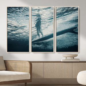 Underwater Surf Wall Art – Framed Ocean Wave Canvas Artwork,