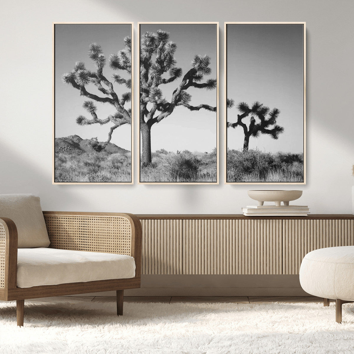 Joshua Tree Wall Art Canvas Print – Framed Monochrome Desert