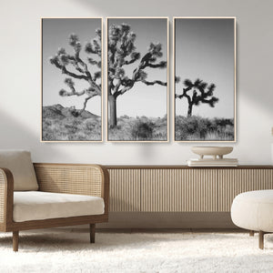 Joshua Tree Wall Art Canvas Print – Framed Monochrome Desert