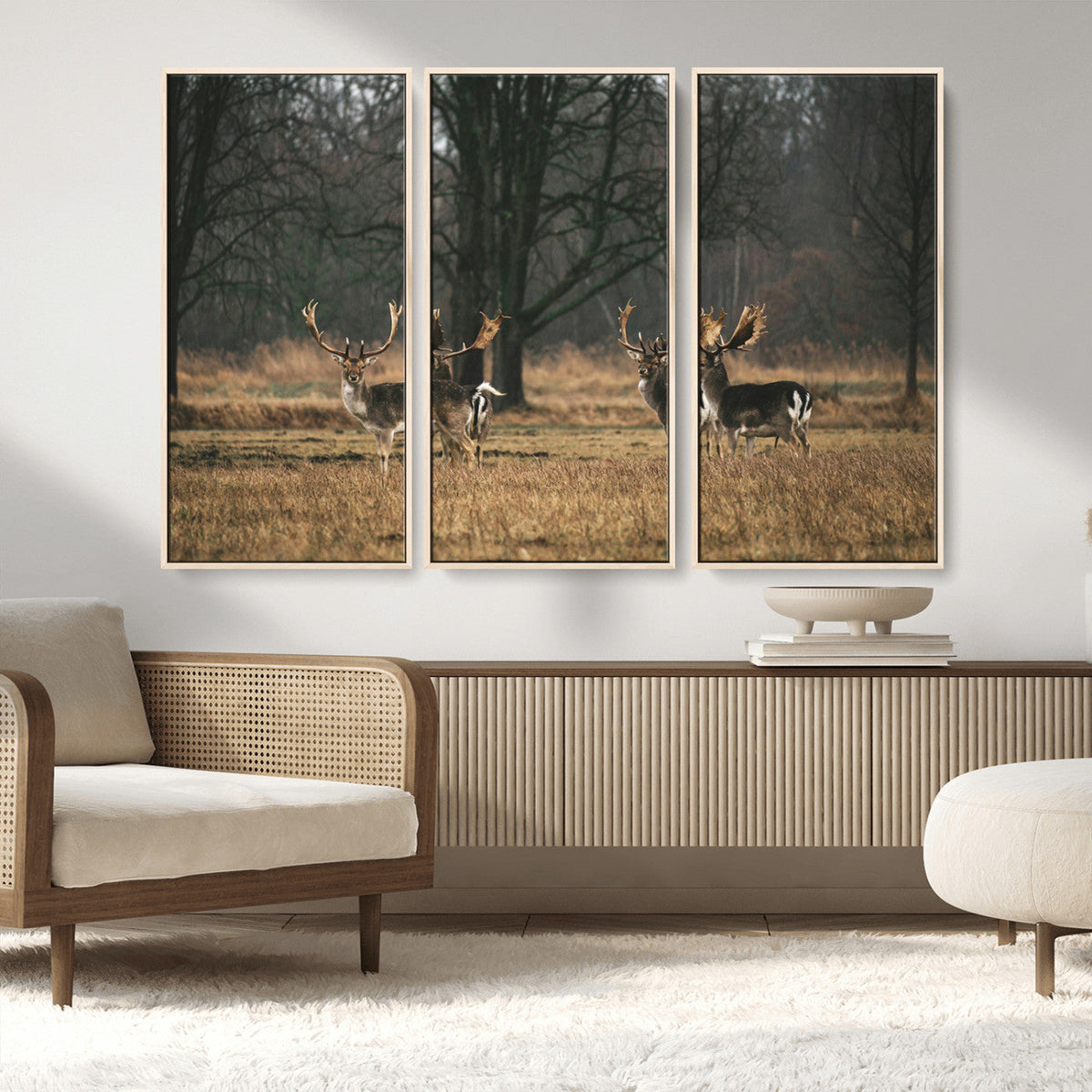 Deer Wall Art Canvas Print – Framed Rustic Wildlife Stags