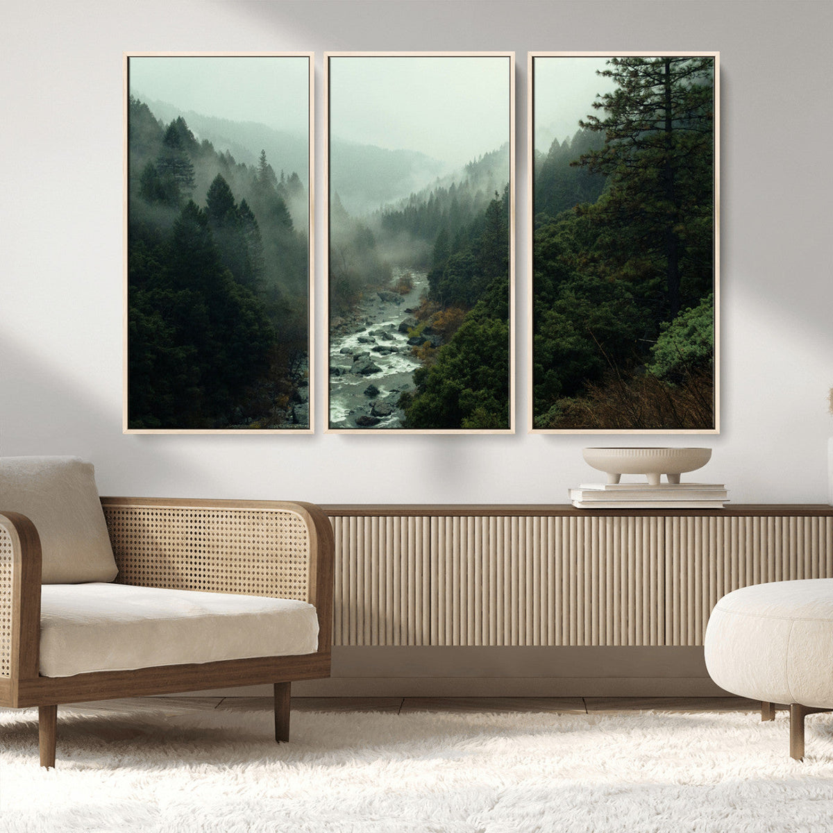 Misty Forest Wall Art Canvas Print – Framed Foggy River