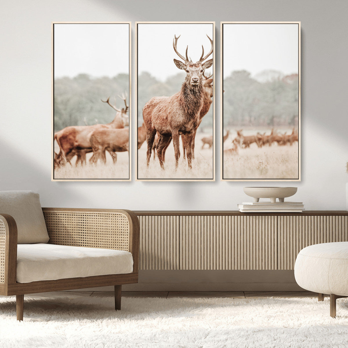 Rustic Nature Wall Art Canvas Print – Stag Woodland Framed