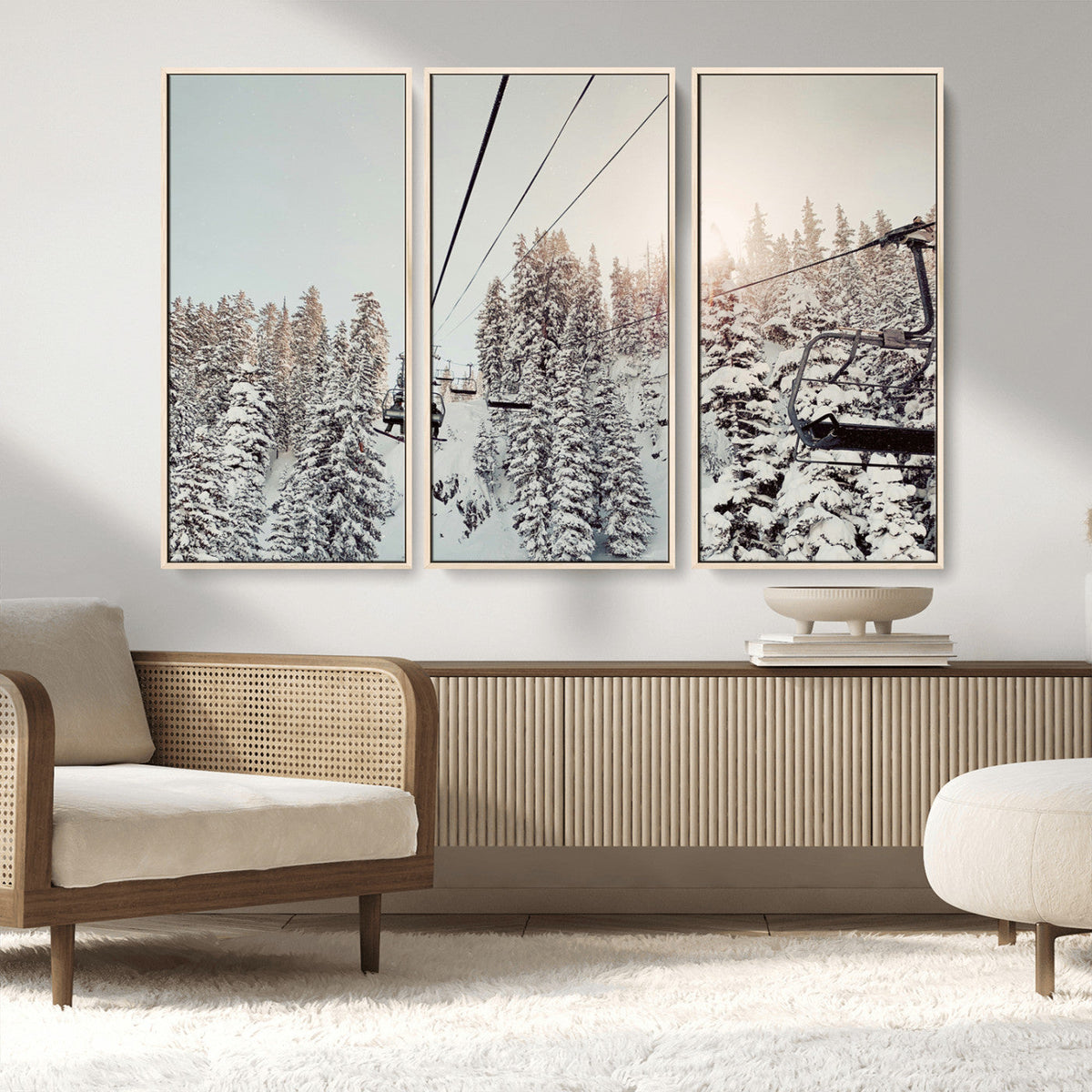 Frosty Pines Wall Art Canvas Print – Framed Cozy Cabin Ski
