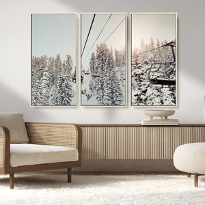 Frosty Pines Wall Art Canvas Print – Framed Cozy Cabin Ski