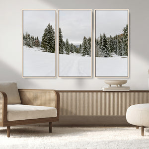 Frosty Pines Wall Art Canvas Print – Framed Silent Snowfall