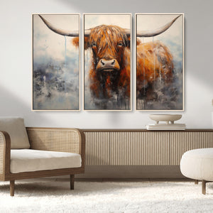 Scottish Highland Wall Art Canvas Print, Framed Longhorn Art