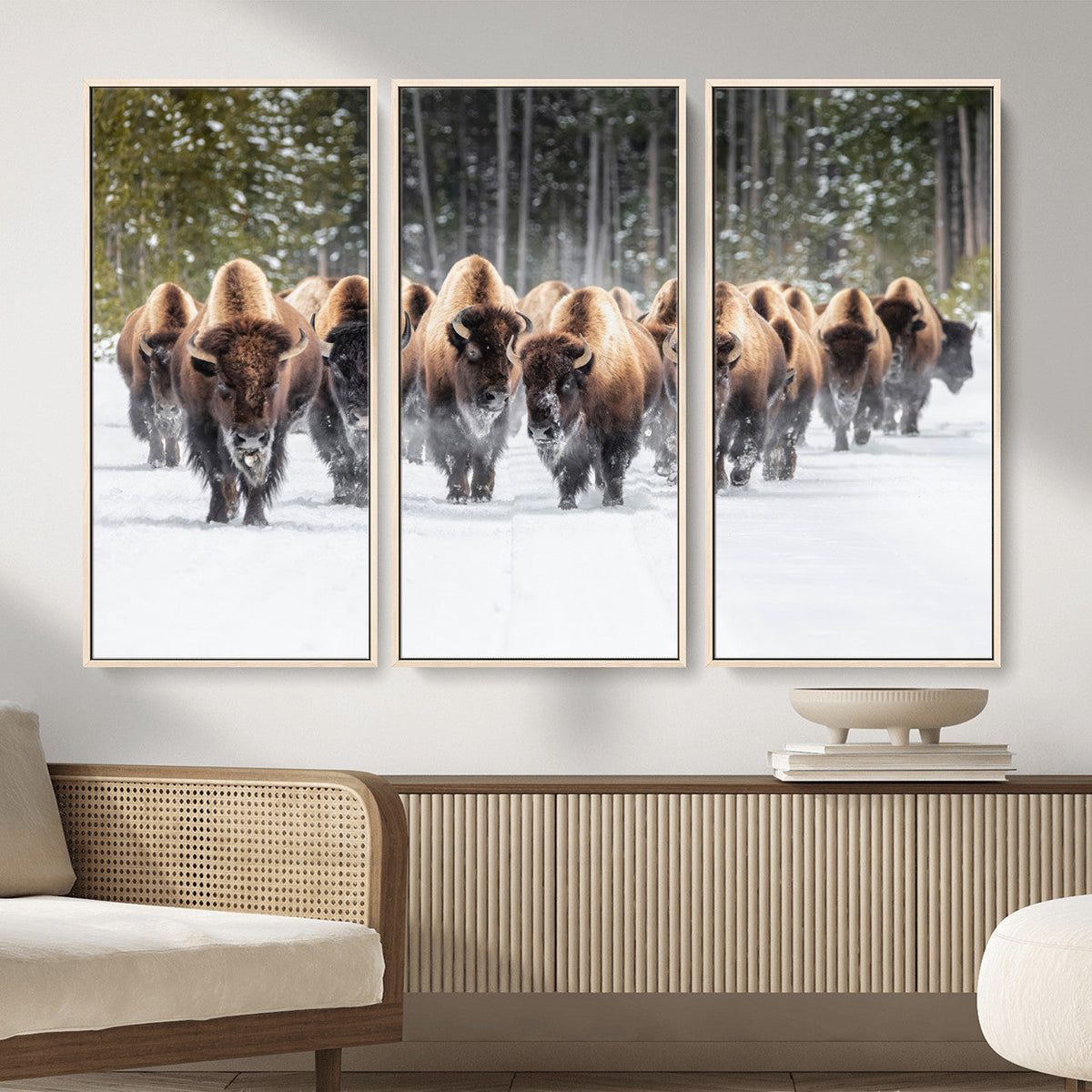 American Bison Herd Wall Art Canvas Print – Powerful Winter