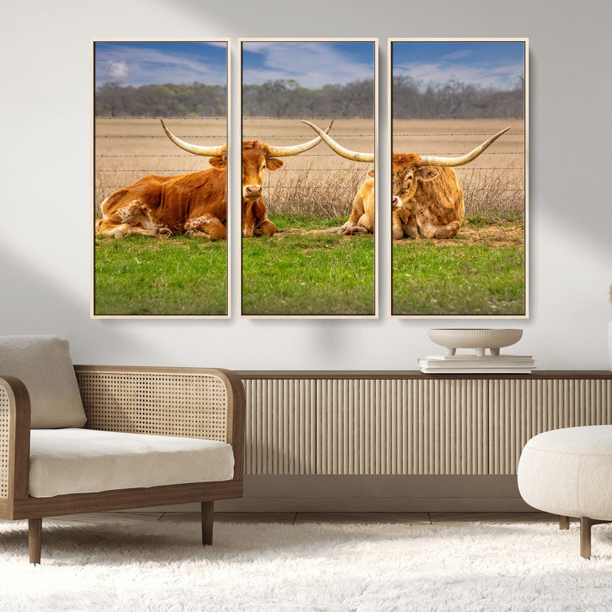 Texas Longhorn Pair Wall Art Canvas Print – Peaceful Rustic