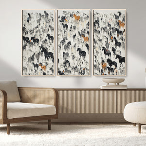Wild Horse Stampede Wall Art Canvas Print – Monochrome