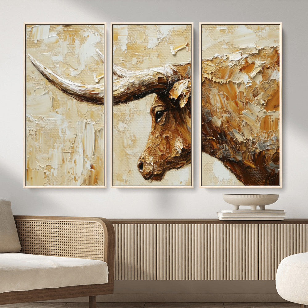 Rustic Longhorn Bull Wall Art Canvas Print – Vintage Western