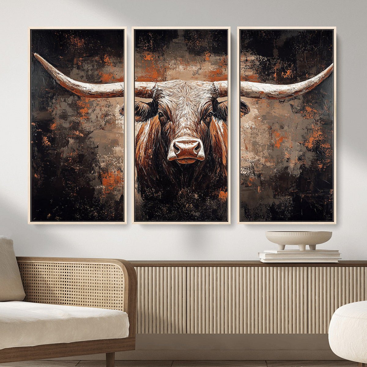 Abstract Longhorn Wall Art Canvas Print – Vintage Western