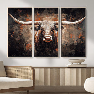 Abstract Longhorn Wall Art Canvas Print – Vintage Western