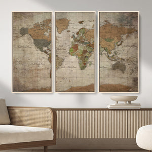 World Map Canvas Print – Framed Travel Map Wall Art for