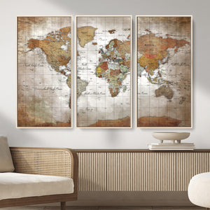 Vibrant Watercolor World Map Canvas Wall Art – Framed Travel