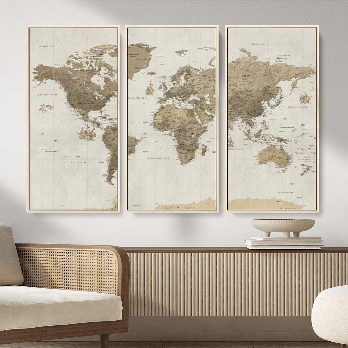 Detailed World Map Wall Art Canvas Print