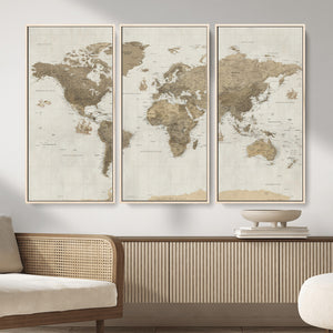Detailed World Map Wall Art Canvas Print
