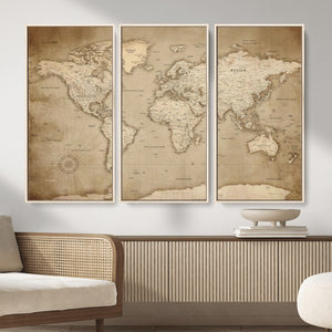 Colorful Watercolor World Map Canvas Wall Art – Framed