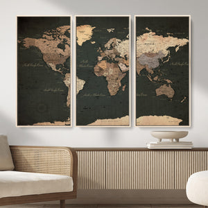 Vintage World Map Canvas Wall Art – Framed Travel Map for
