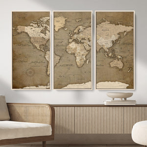 World Map Wall Art Canvas Print, Framed Map Art Picture