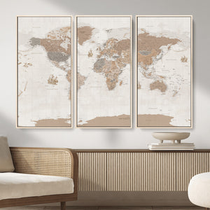Framed Large World Map Canvas Print for Office Decor