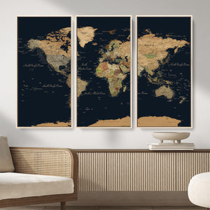 Vintage World Map Canvas on the Dark Background Wall Art