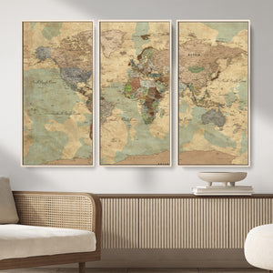 Vintage World Map Wall Art | Ready to Hang and Framed