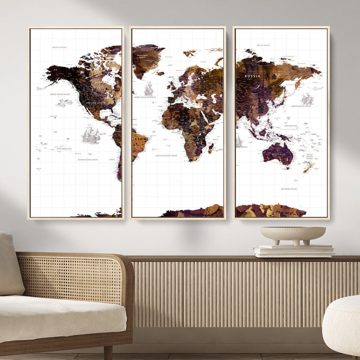 Rustic World Map Wall Art Canvas Print | Large World Map on