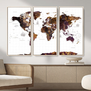 Rustic World Map Wall Art Canvas Print | Large World Map on