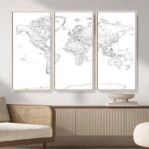 World Map Canvas Print – Framed Modern Detailed Map of the