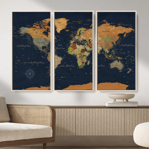 Modern World Map Canvas Print – Framed Detailed Map of the