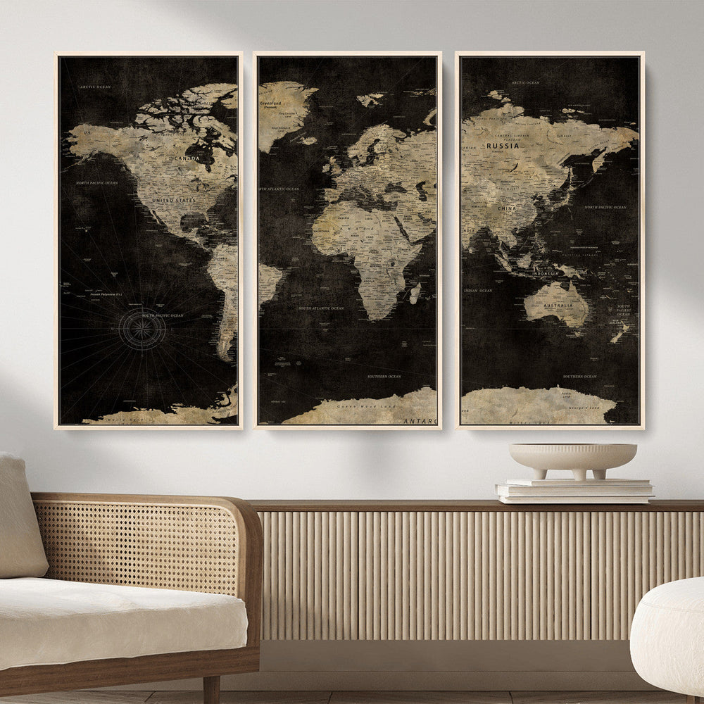 Push Pin World Map Canvas Wall Art Print, Interactive Travel