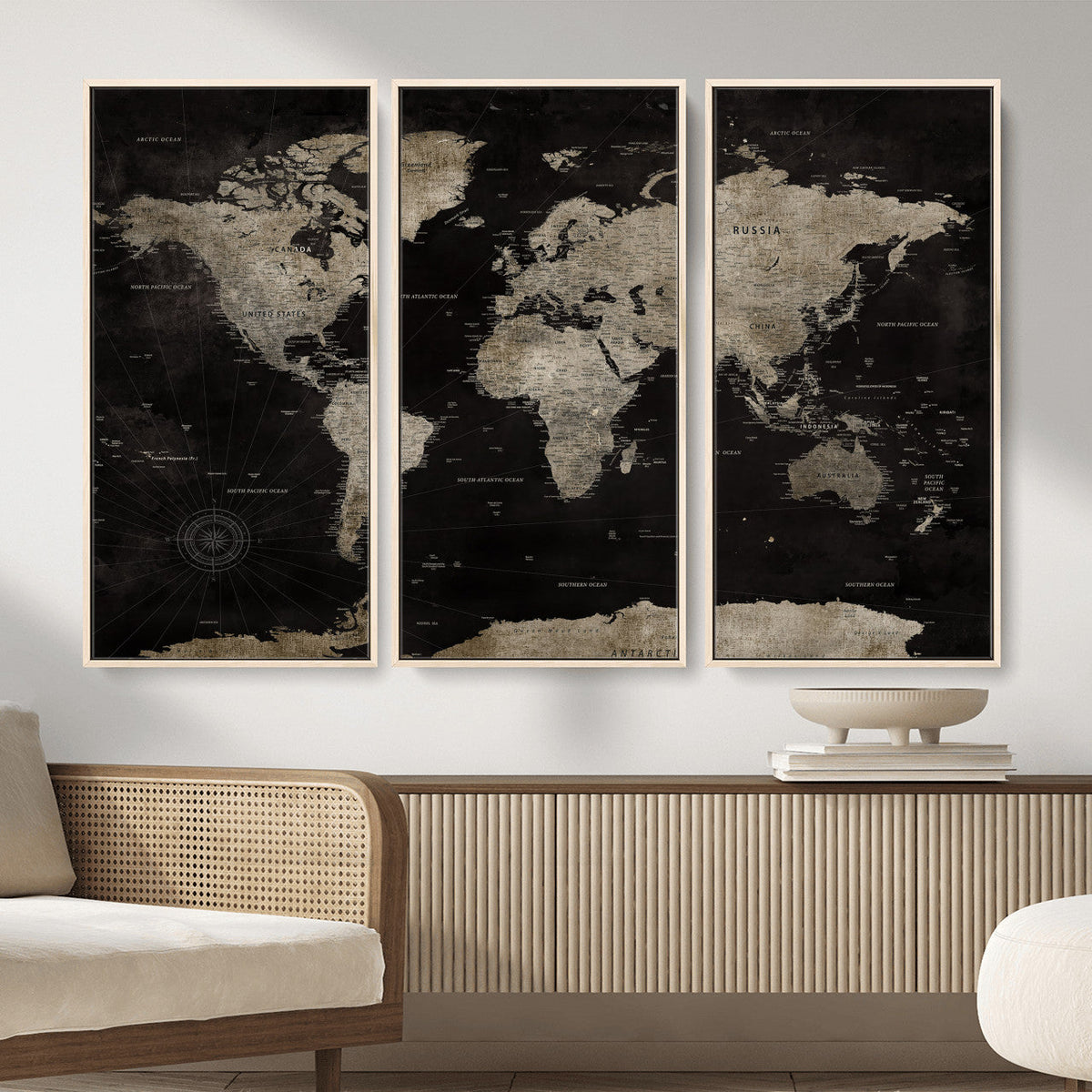 Detailed World Map Wall Art Print - Large Framed World Map