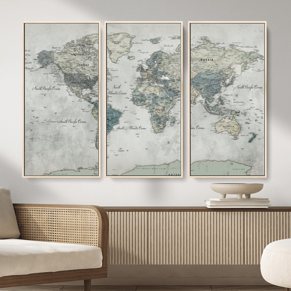 Neutral Vintage World Map Canvas Wall Art Print, Classic Map