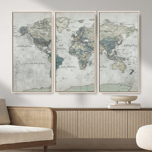 Neutral Vintage World Map Canvas Wall Art Print, Classic Map