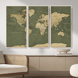 Large World Map Canvas Wall Art Print for Study Room Decor -