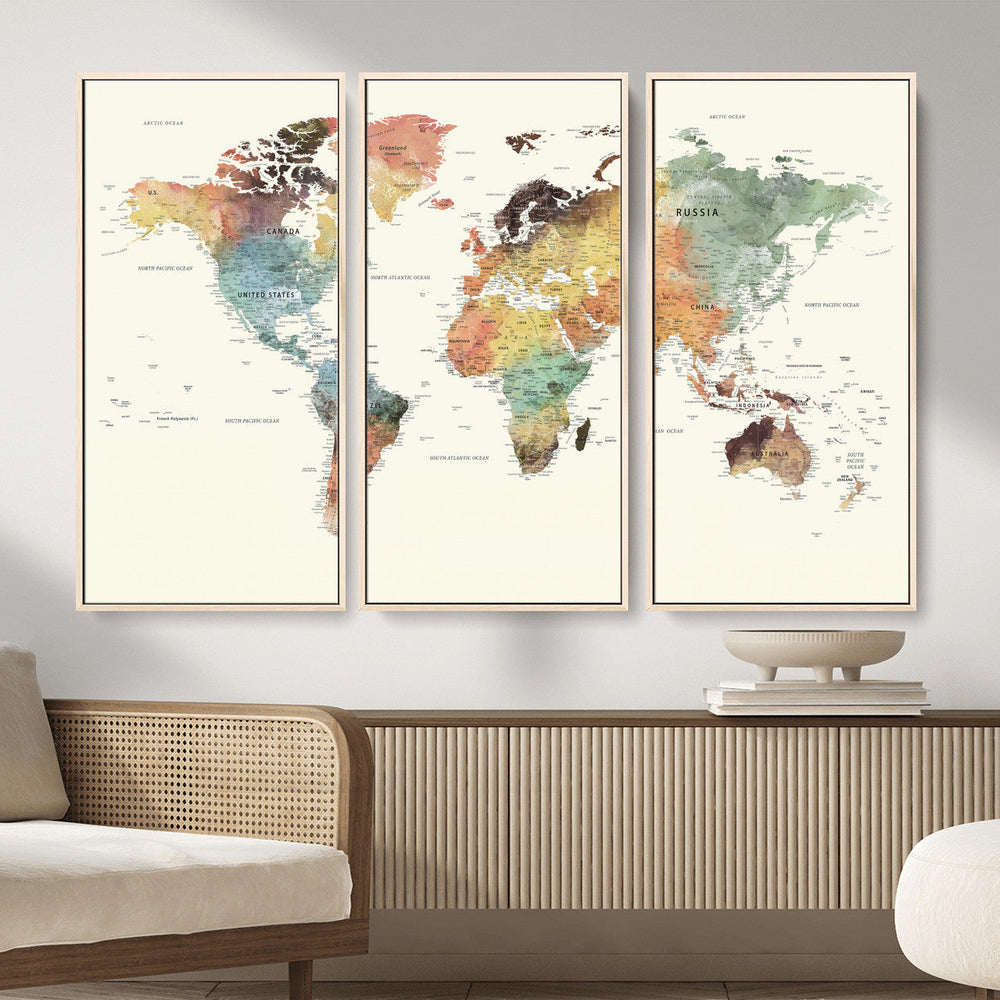Framed World Map Wall Art Canvas Print for Living Room and